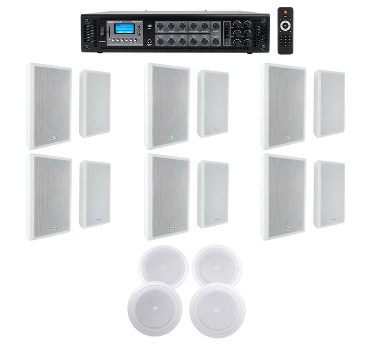 RockSlim 70W White 12-Pair + 8128 8" Ceiling 2-Pair + RCS180-6 Amp Bundle