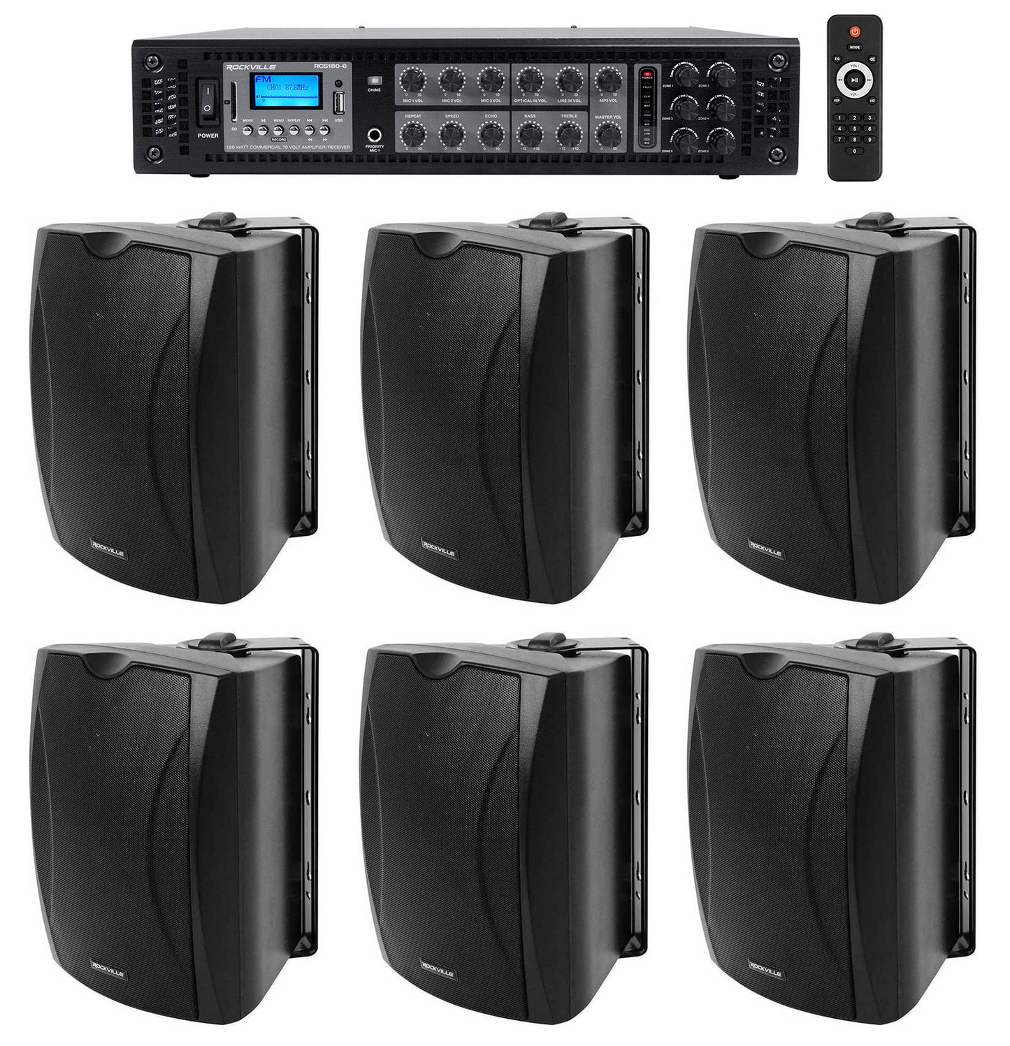 WET-6B Black 6-Pack + RCS180-6 Amplifier Bundle