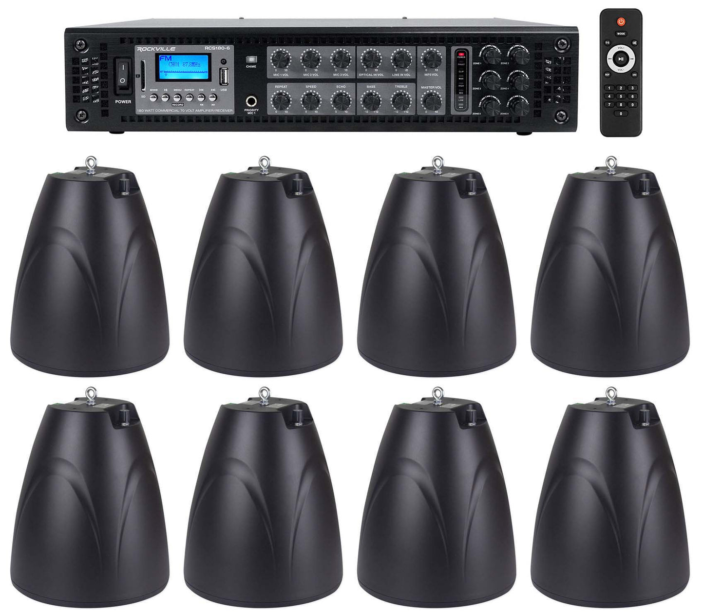 PEN-65T Black 8-Pack + RCS180-6 6-Zone 180W Amp Bundle