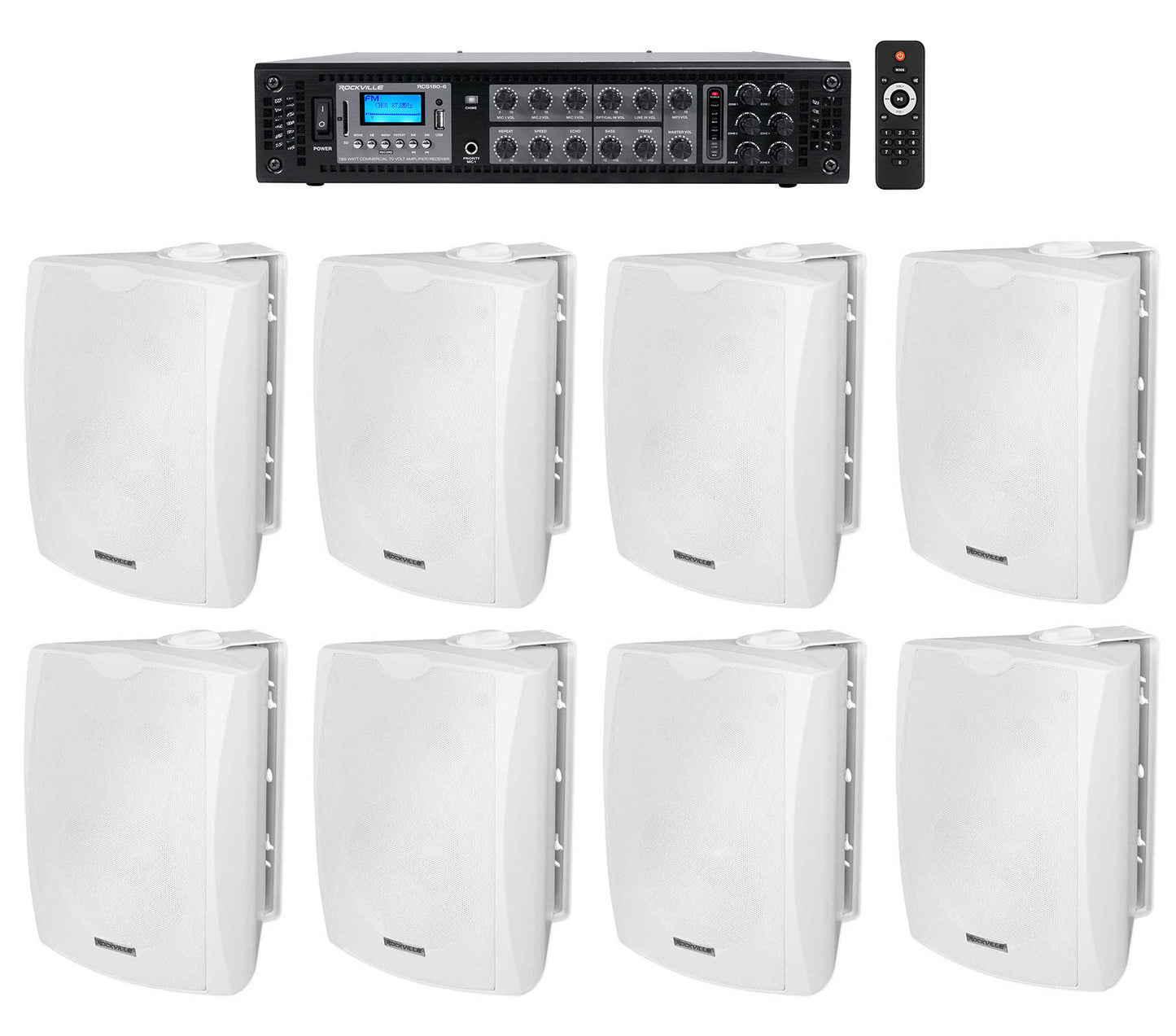 WET-5W White 8-Pack + RCS180-6 6-Zone 180W Amp Bundle