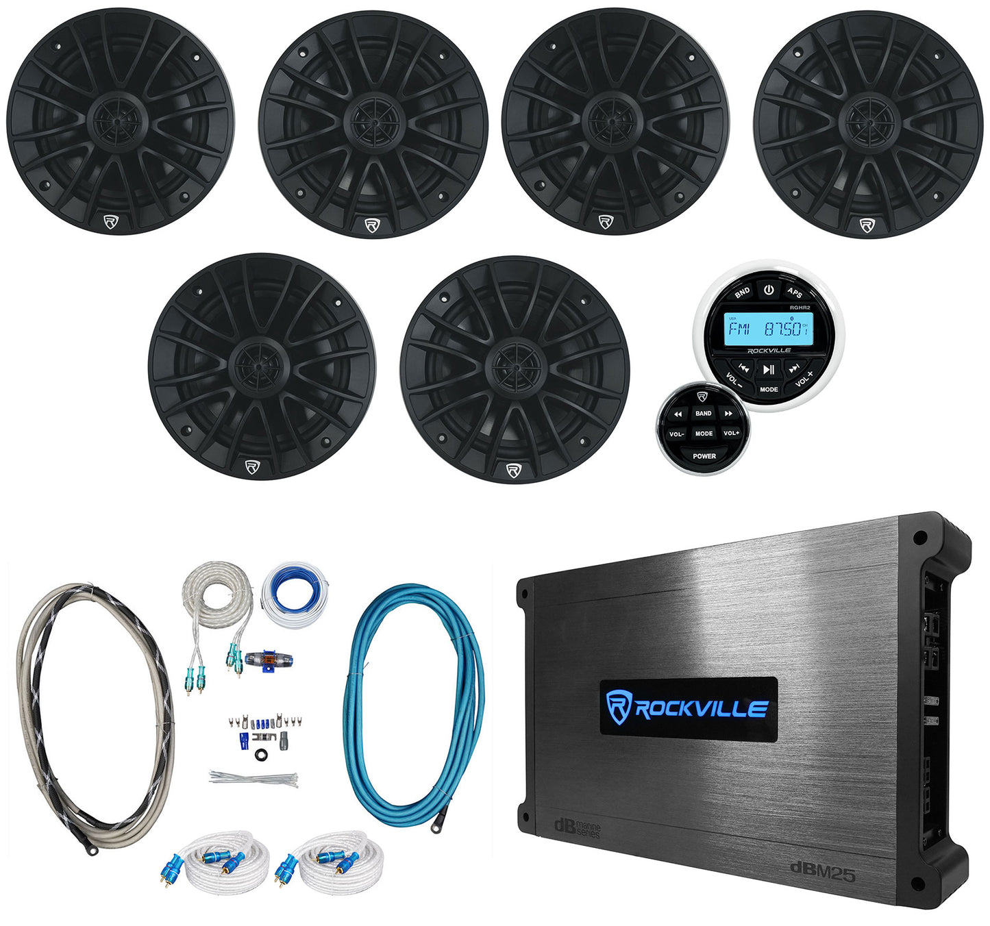 RM‑Premium‑65 Black 6-Pack + DBM65 6‑Channel Amp Bundle