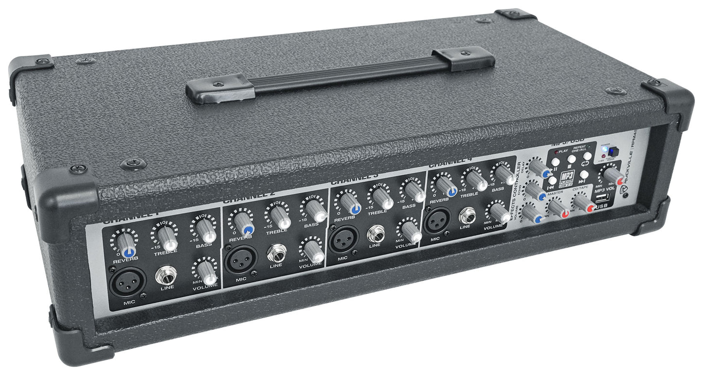 (2) Rockville SPGN128 12" 2400w DJ PA Speakers+Amp+(4) Mics+Stands+Cables+Bag