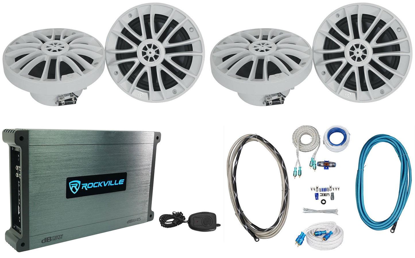 RM-PREMIUM-65 White 4-Pack + DBM45 Marine Amplifier Bundle