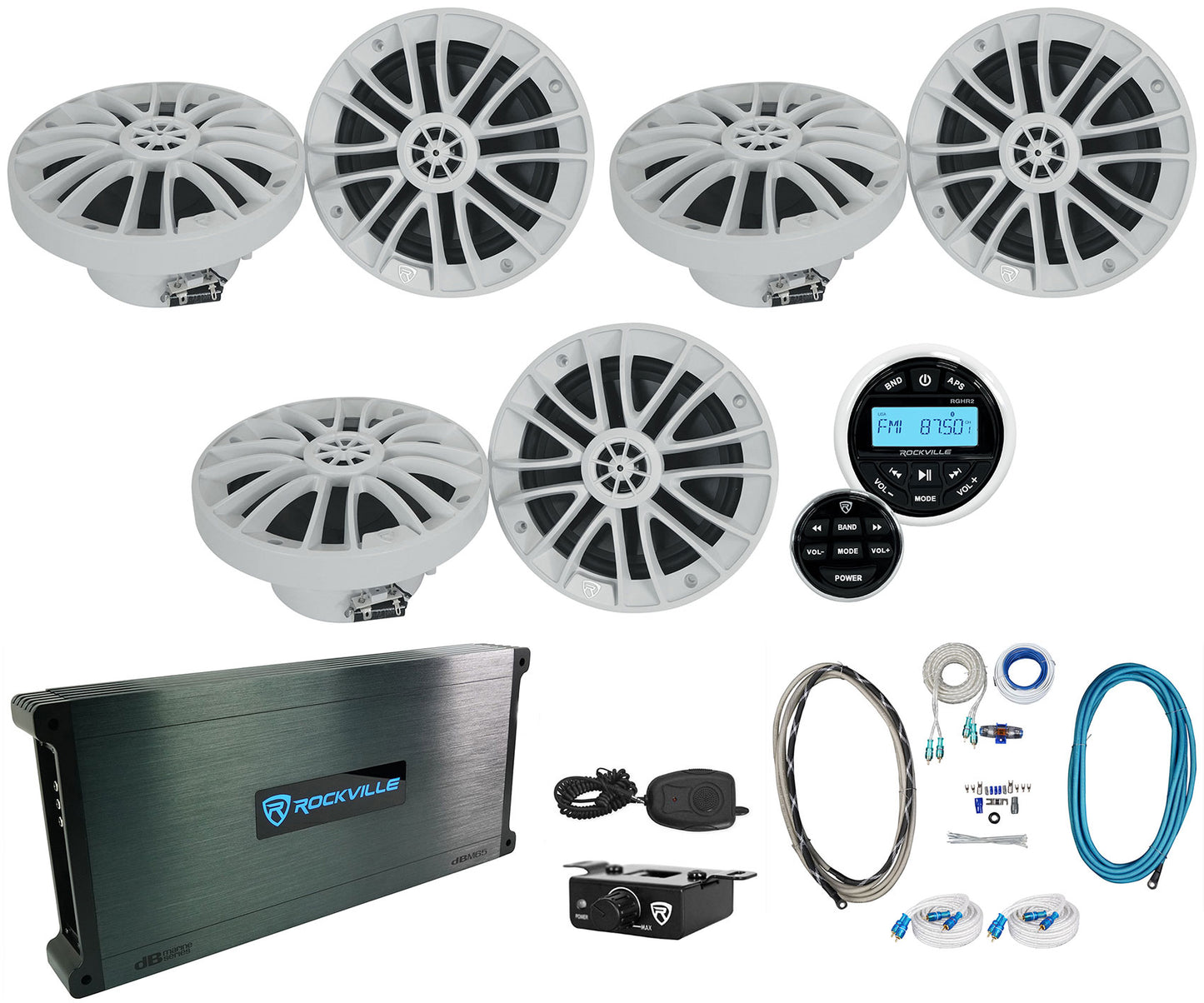 RM‑Premium‑65 White 6-Pack + DBM65 6‑Channel Amp Bundle