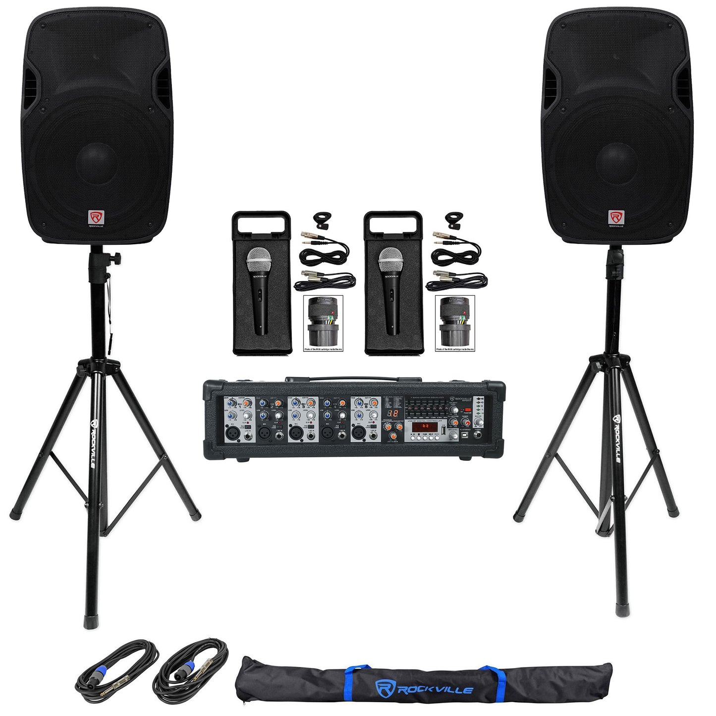 SPGN158 2-Pack + RPM47 Powered Mixer + Mics Bundle