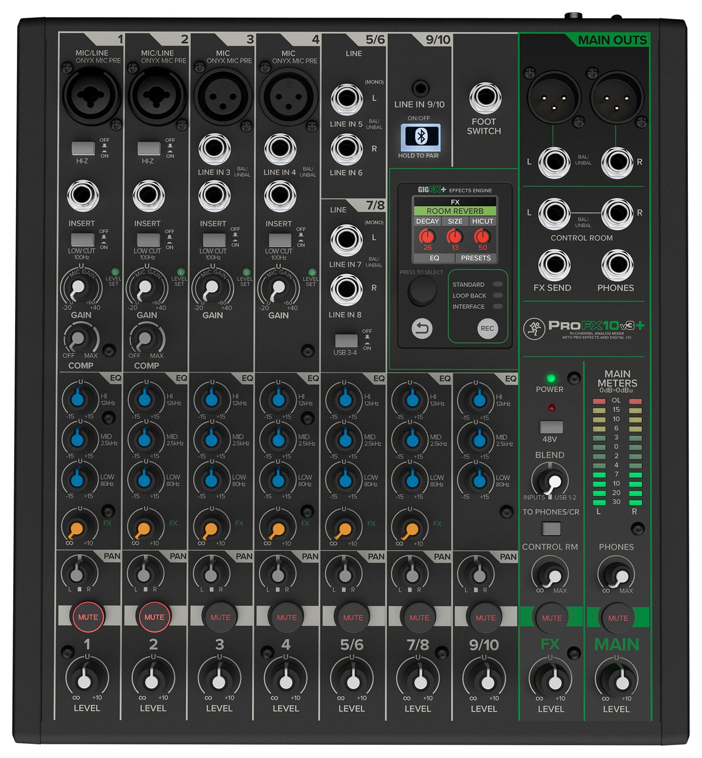 Mackie ProFX10v3+ 10-Channel Enhanced Effects Mixer w/USB+(3) Mics ProFX10 v3+