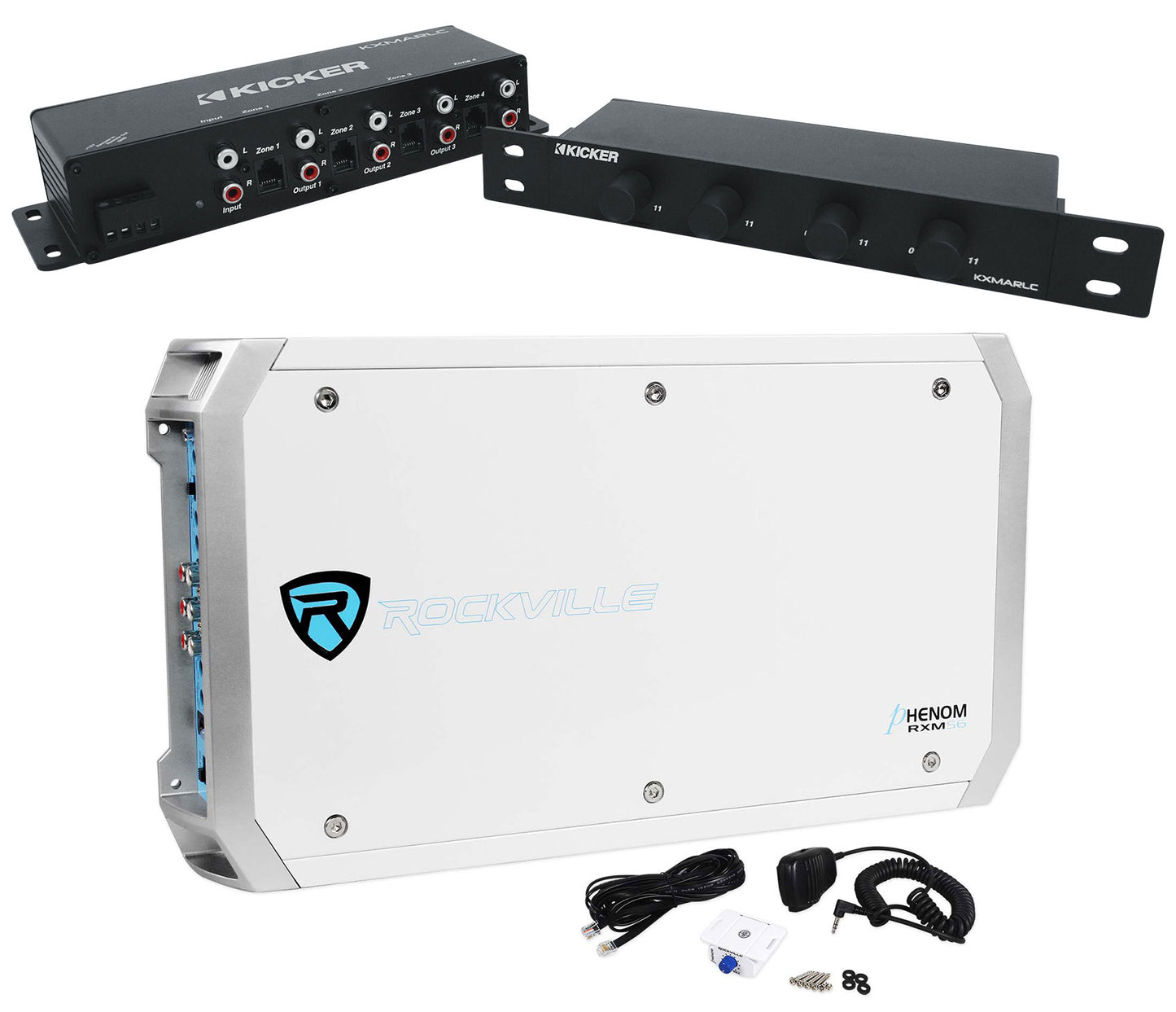 RXM-S6 Marine Amplifier + 4-Zone Level Control Bundle