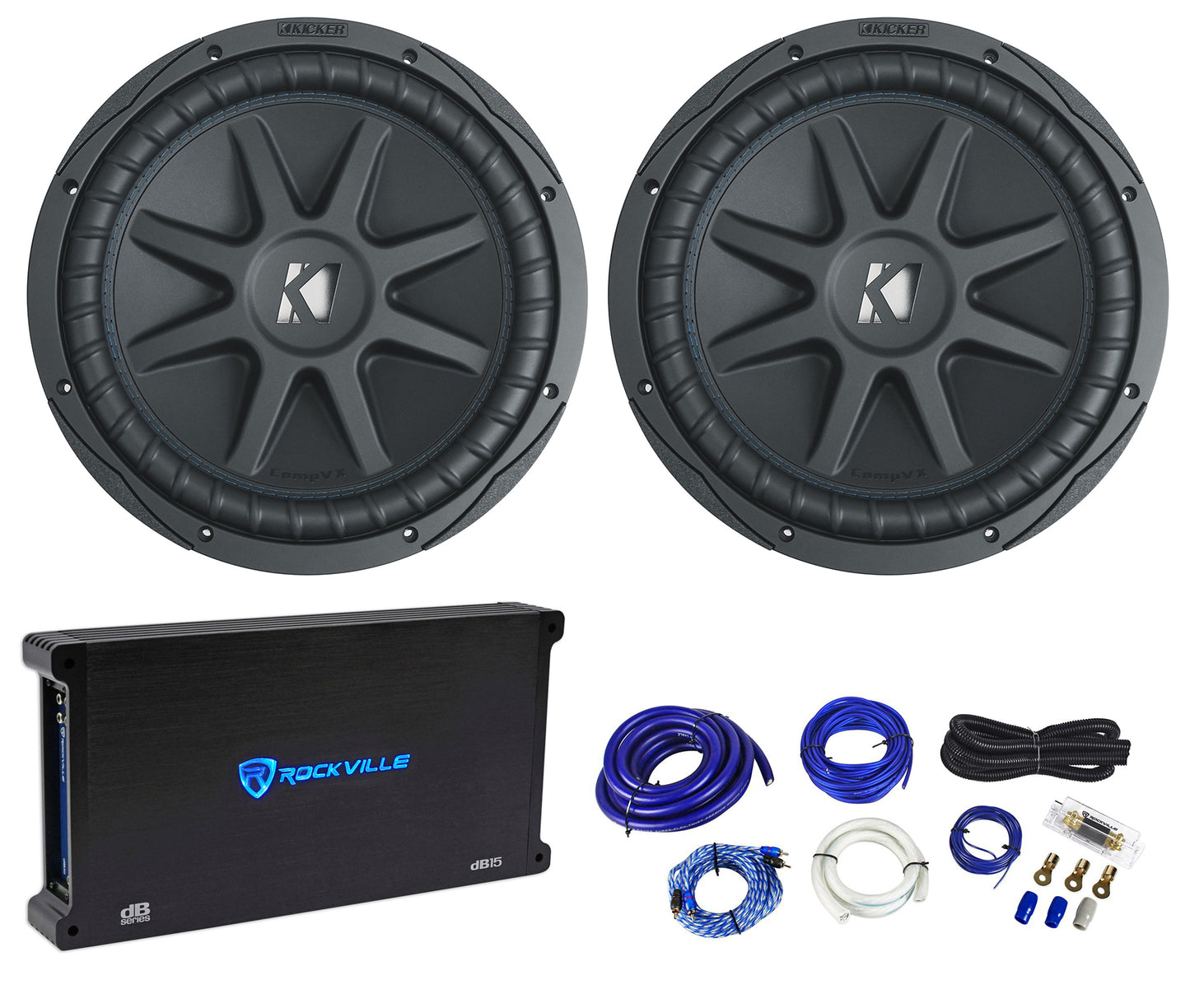 2) Kicker 50CVX122 Comp VX CVX 12" 3000w Car Subwoofers+Mono Amplifier+Amp Kit