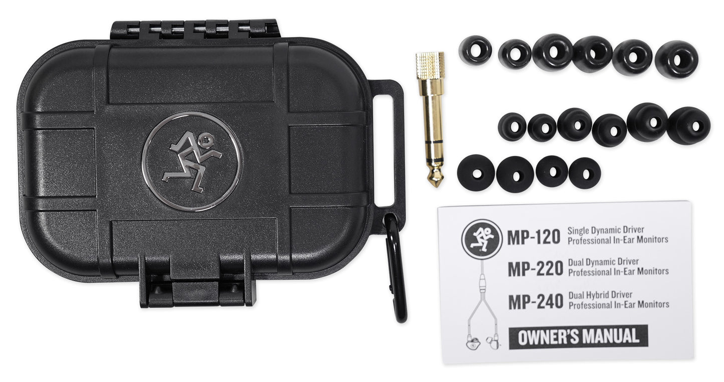 Mackie MP-220 Dual Dynamic Driver Pro In-Ear Monitors+Molded Carry Case+Backpack