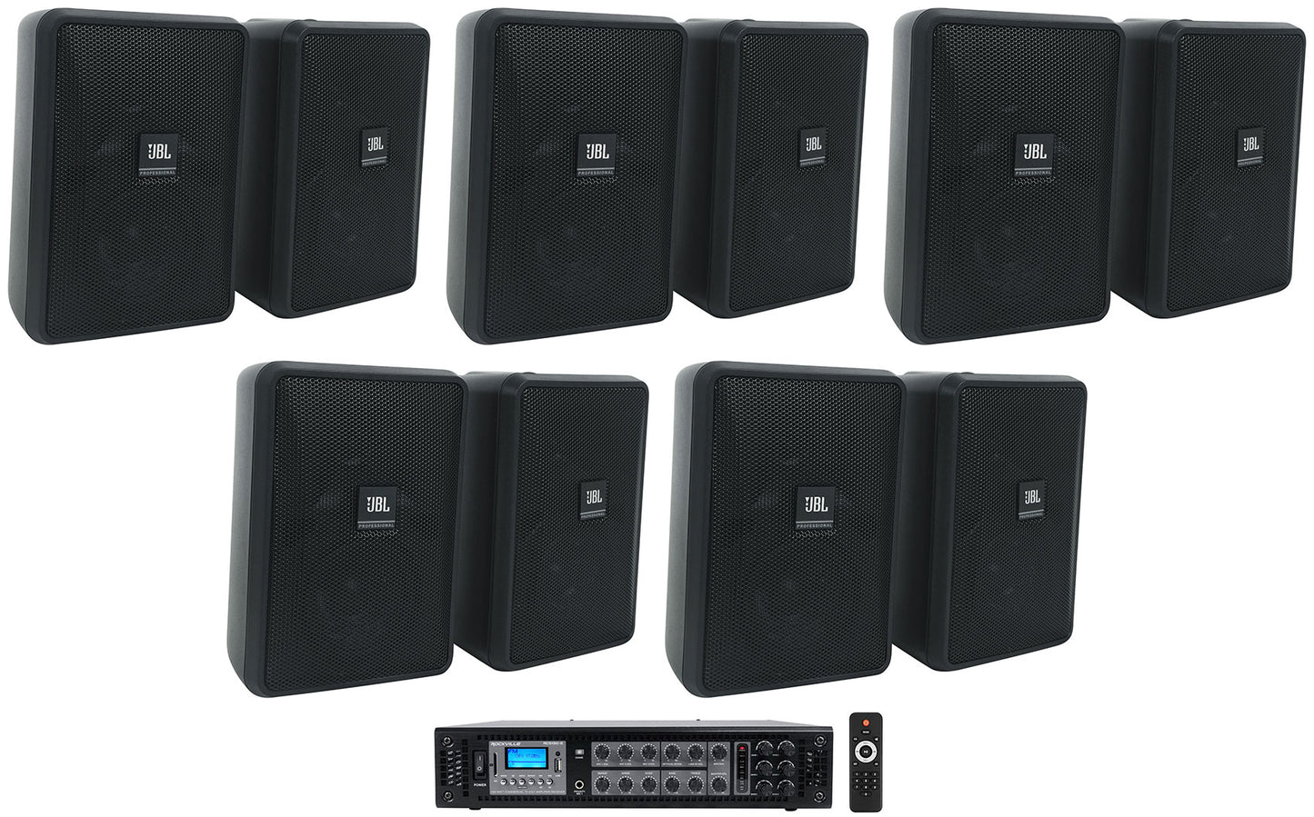 JBL Control 23-1 Black 10-Pack + RCS180-6 6-Zone Amplifier Bundle