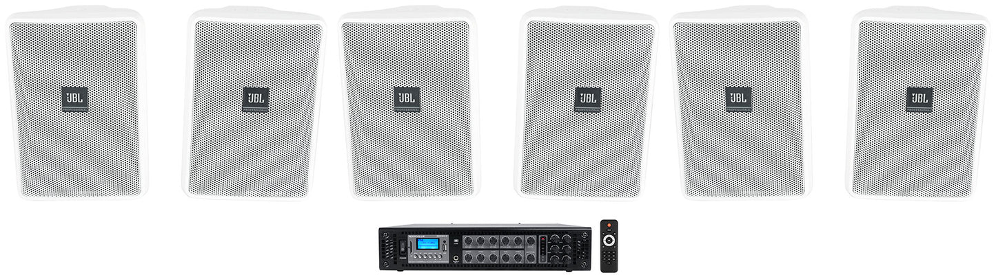 JBL Control 23-1 White 6-Pack + RCS180-6 6-Zone Amplifier Bundle
