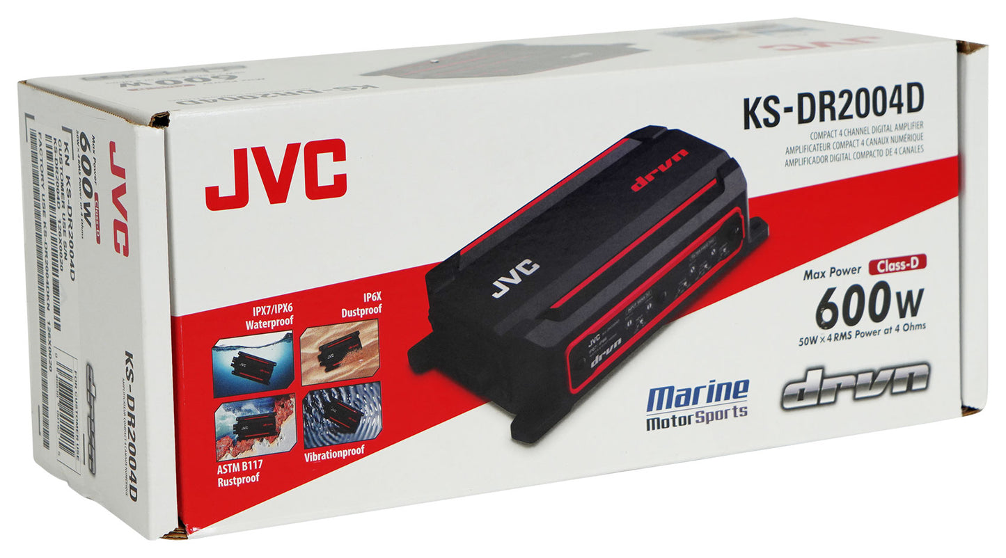 JVC KS-DR2004D 600w 4-Channel Marine ATV/UTV/Car Amplifier Amp+Home Speakers