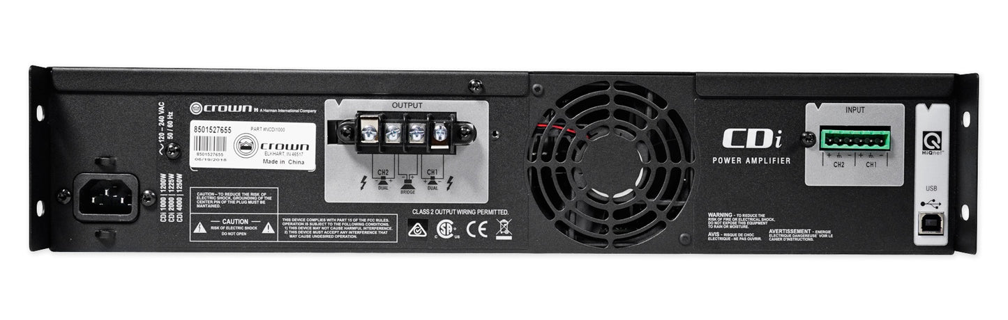 Crown CDi1000 2-Channel 70V Commercial Amplifier+Preamp Mixer w/Bluetooth+Mic