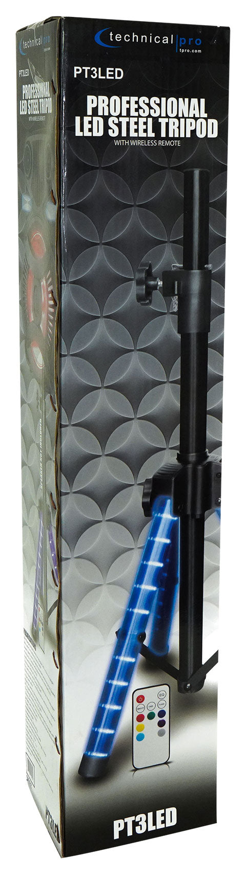 (2) Technical Pro PT3LED Rechargeable RGBWY LED Tripod DJ Speaker Stands+Bag