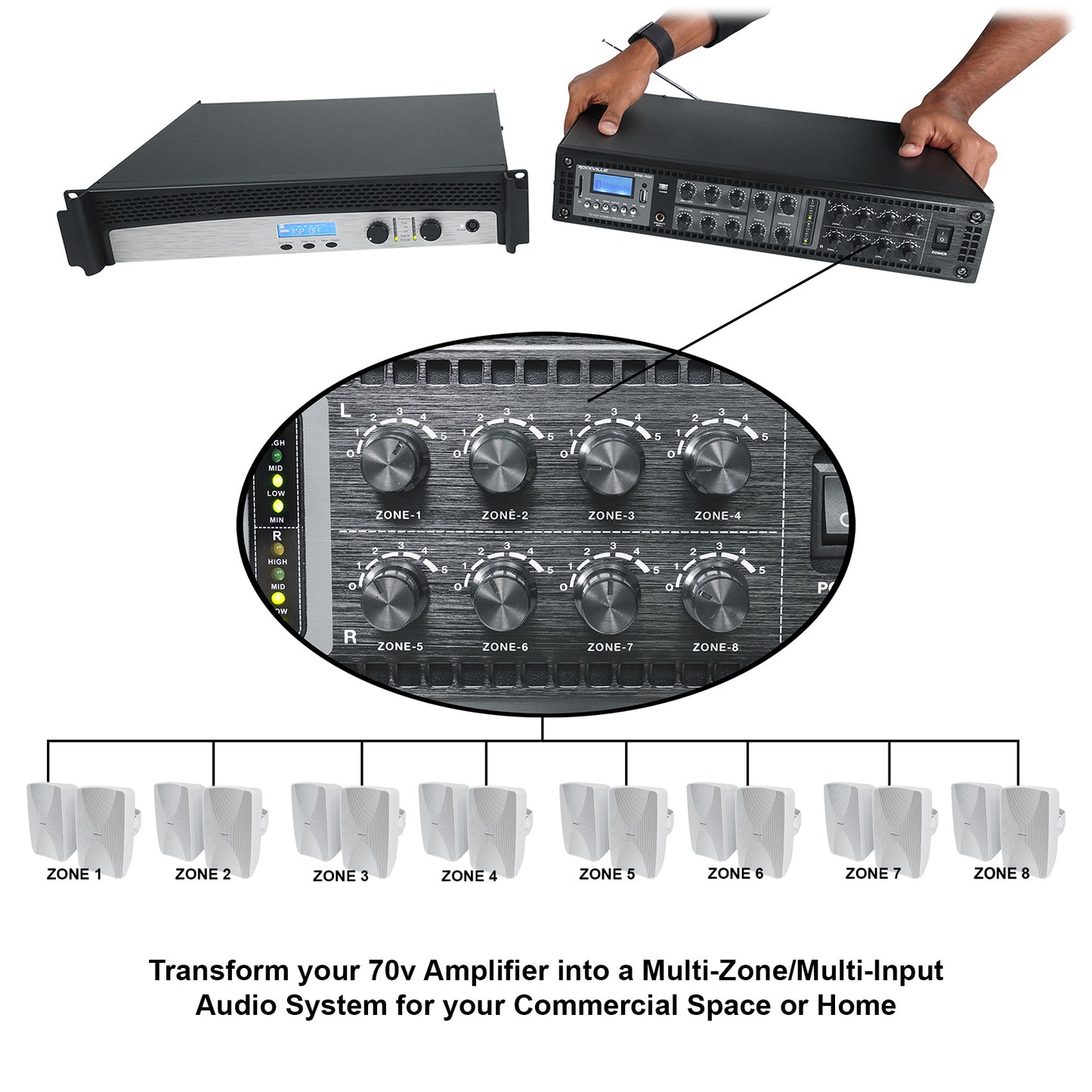 Crown CDi1000 2-Channel 70V Commercial Amplifier+Preamp Mixer w/Bluetooth+Mic