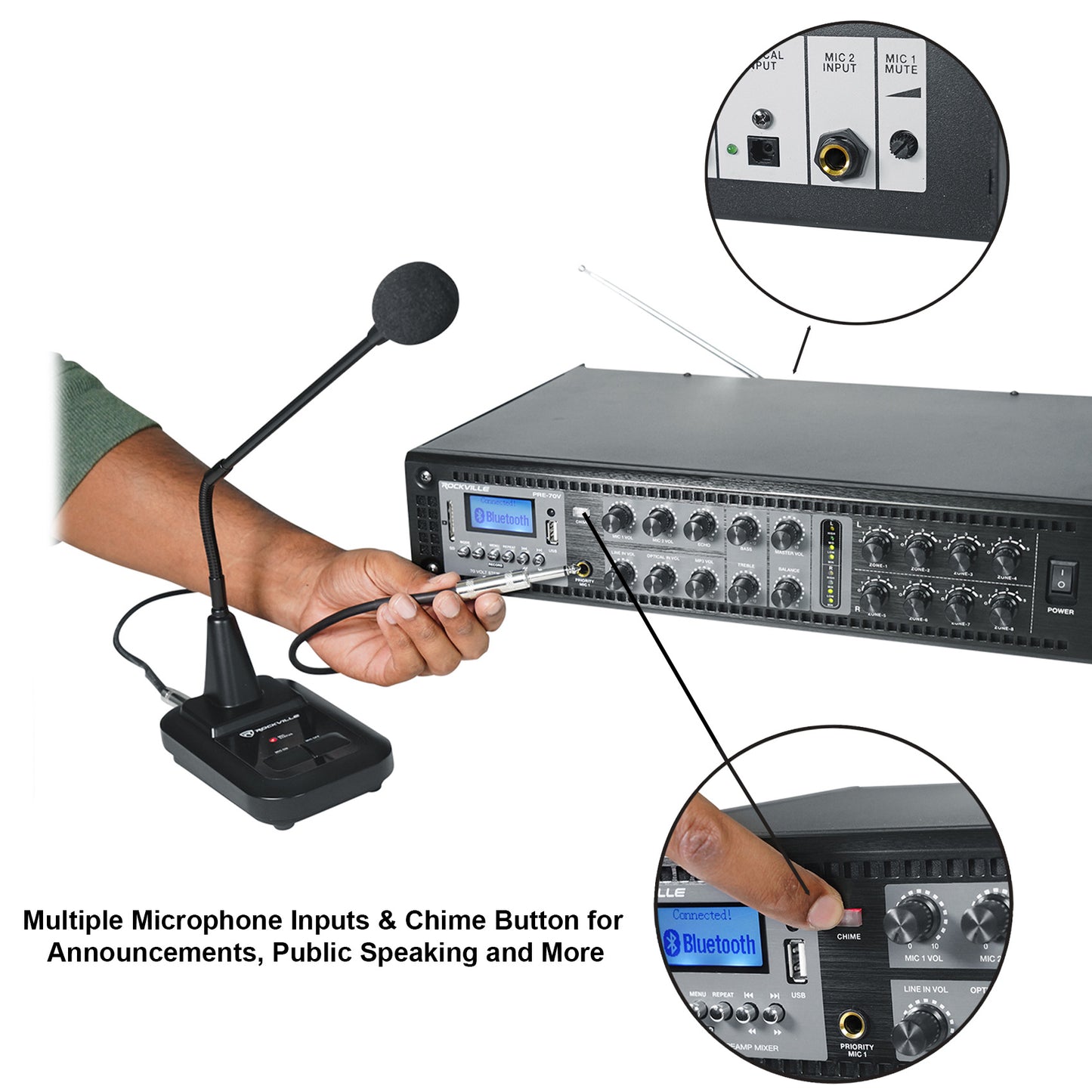 Crown CDi1000 2-Channel 70V Commercial Amplifier+Preamp Mixer w/Bluetooth+Mic