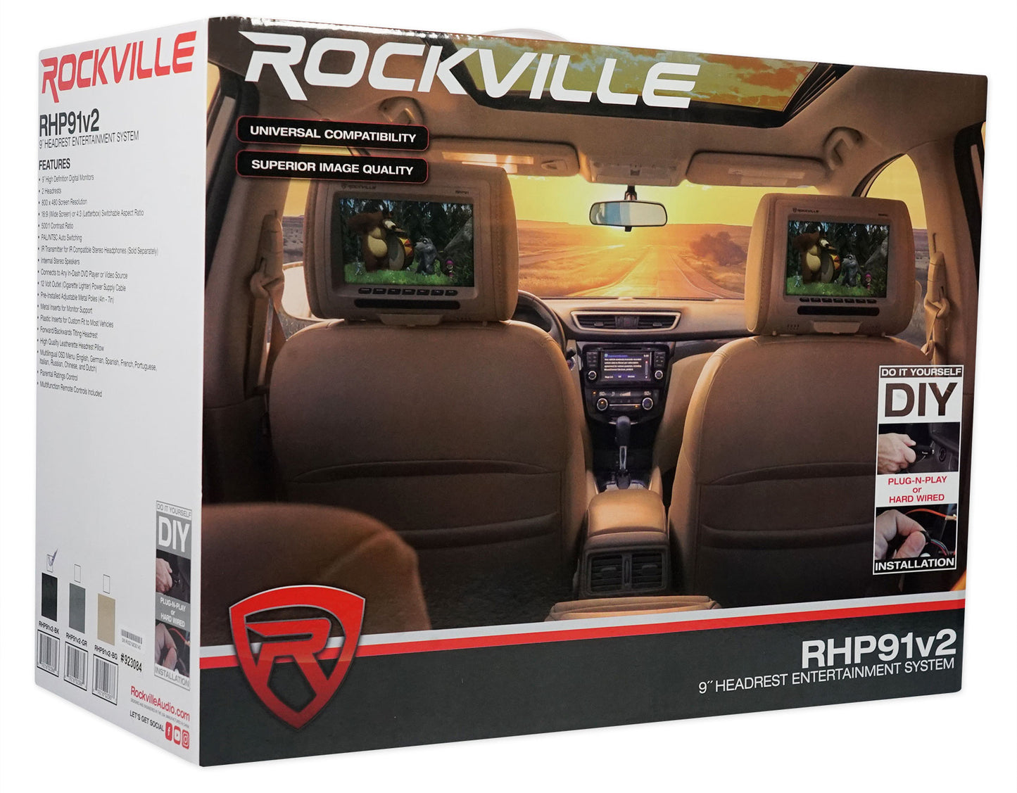 RHP91-BK Black Headrest Monitors + RFH3 IR Headphones 2-Pack Bundle