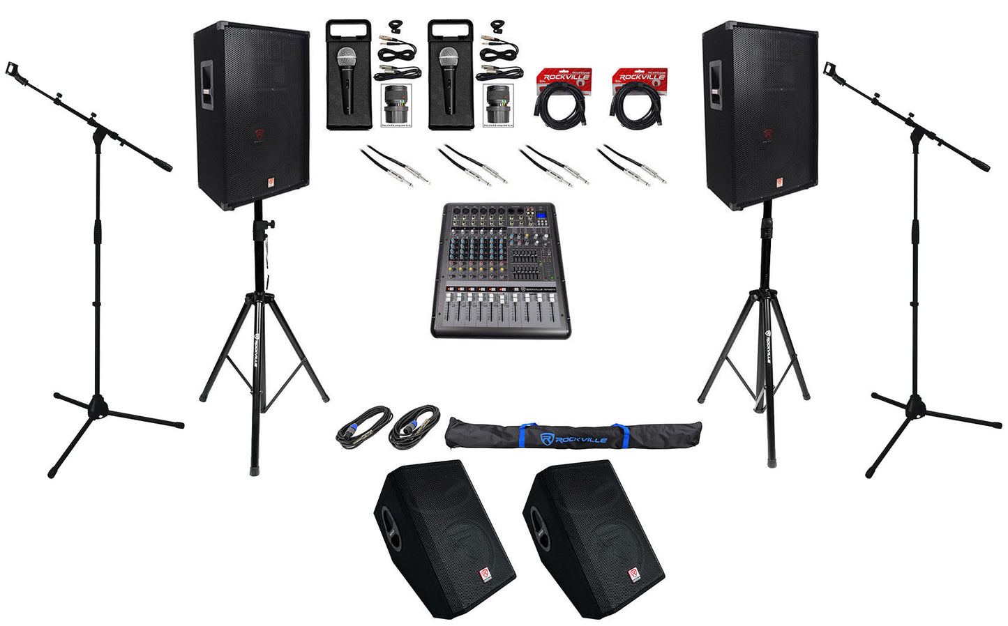 RSG15 Speakers 2-Pack + RPM870 Mixer + RSM12A Monitors Bundle