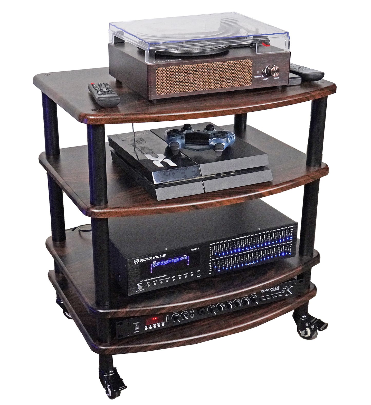 FLX Dark Wood + RHTSD Dark Wood Speaker Stands Bundle