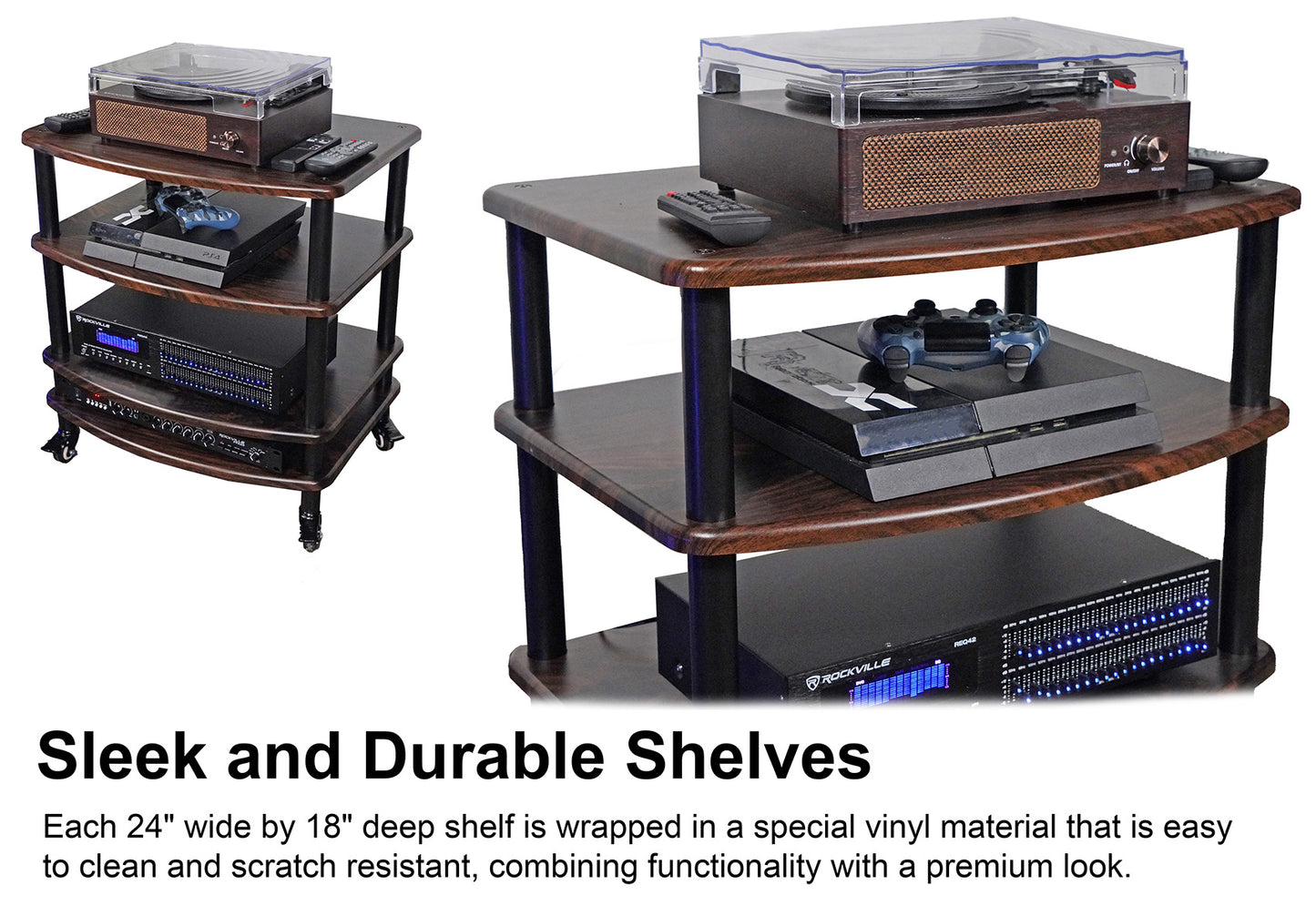 FLX Dark Wood + RHTSD Dark Wood Speaker Stands Bundle