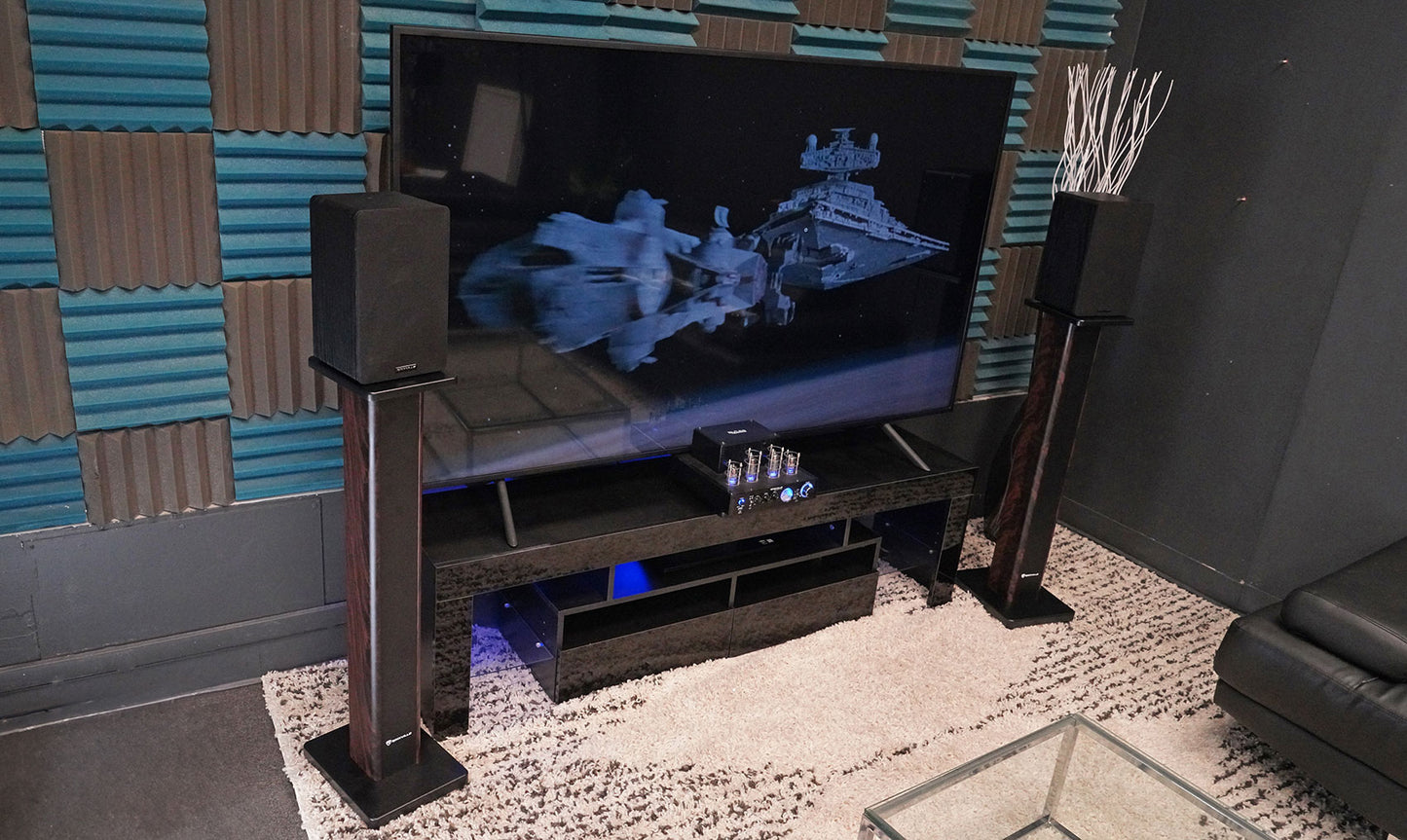 FLX Dark Wood + RHTSD Dark Wood Speaker Stands Bundle