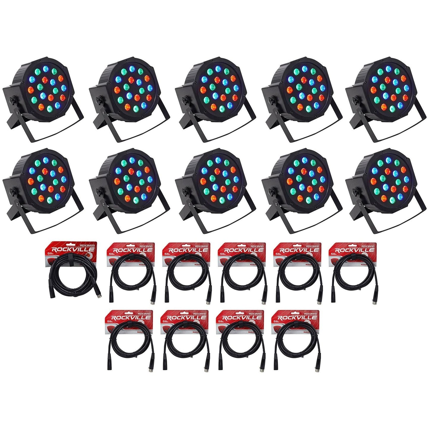 RockPAR50 LED RGB 10-Pack + DMX Cable Bundle