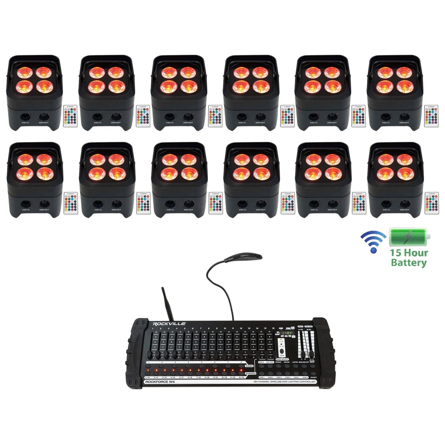 BEST PAR 50 12-Pack + ROCKFORCE W4 DMX Controller Bundle