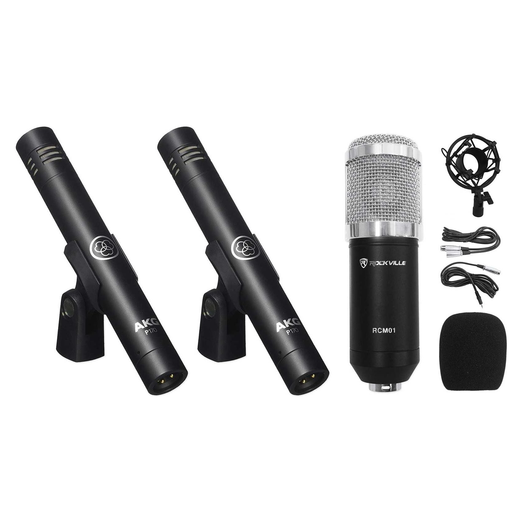 2) AKG P170 Studio Pencil Microphones Instrument Drum Microphones+