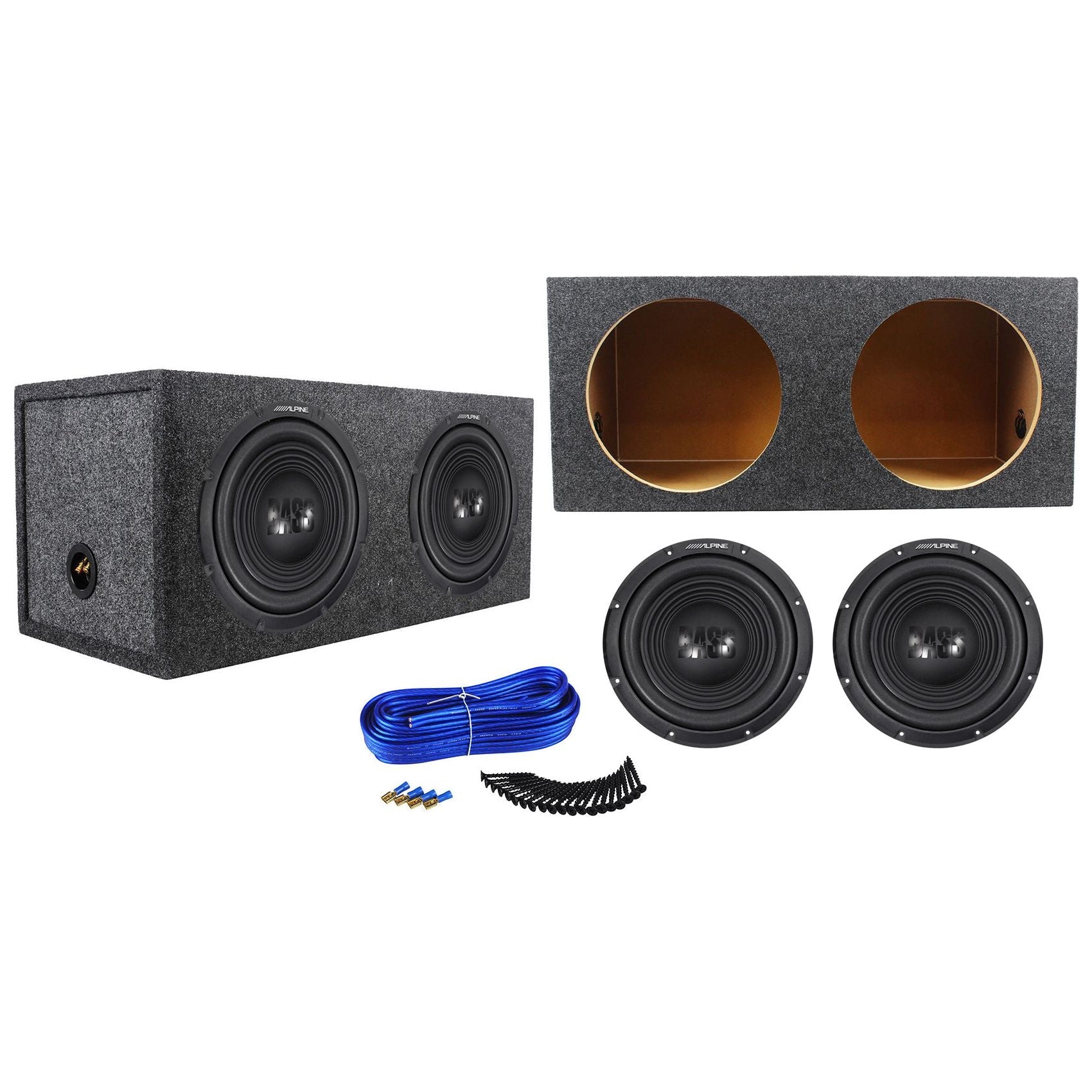 Pair Of Alpine W12S4 12\" 1500W Subwoofers With Sealed Box Enclosure – Complete Bass Package