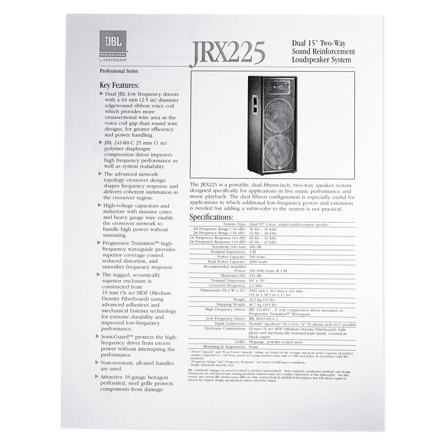 (2) JBL JRX225 Dual 15" 4000w DJ/PA Speakers+Powered 12-Ch. Mixer w/ 7 Band EQ