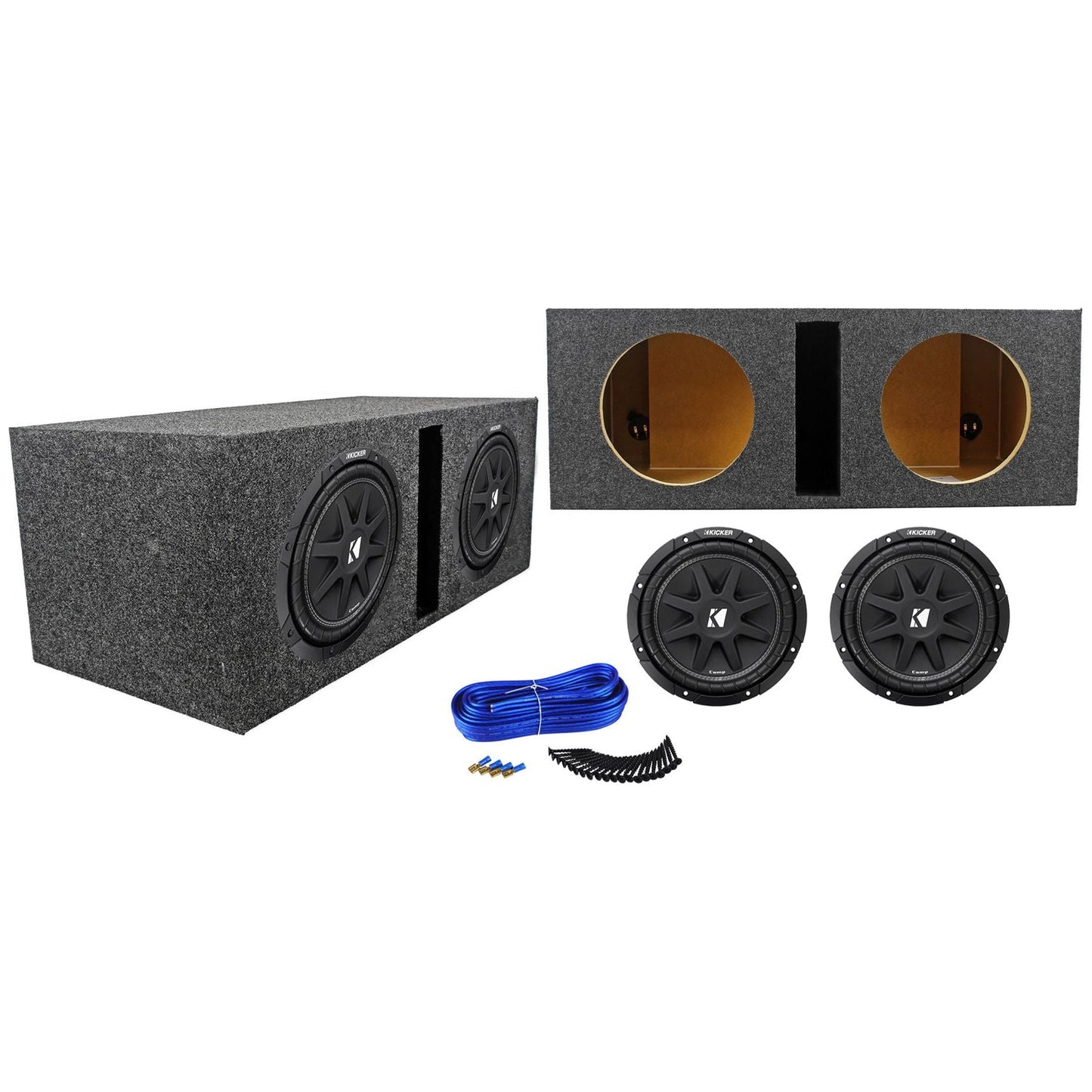 (2) KICKER 43C104 Comp 10" 600w SVC 4-ohm Car Subwoofer+Vented Sub Box Enclosure