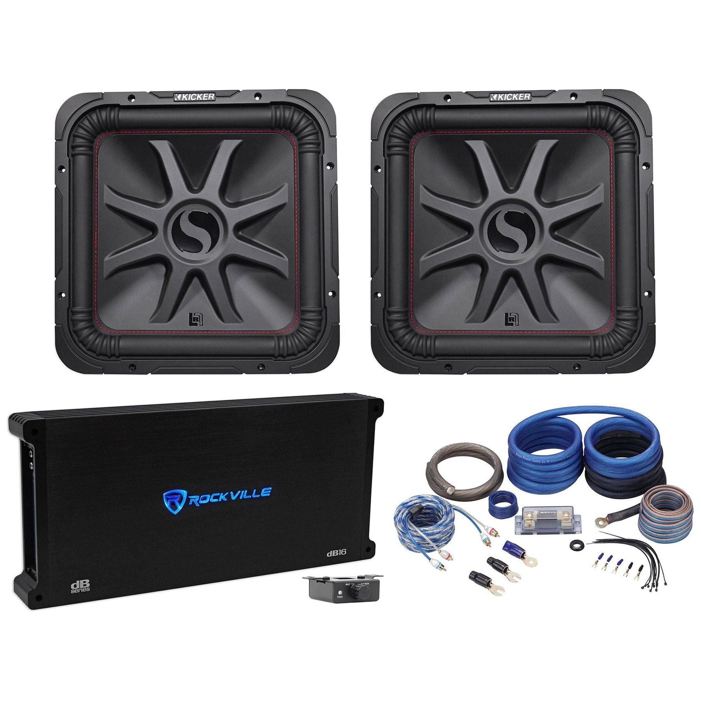 (2) KICKER 45L7R152 15" 3600w L7R Car Subwoofers+Mono Amplifier+Amp Kit L7R152