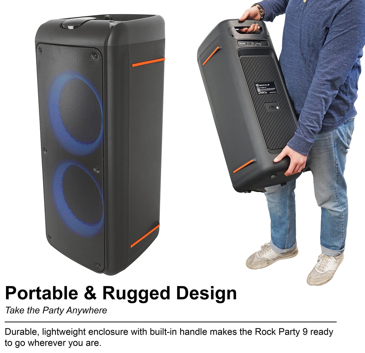 ROCK PARTY 9 Party Speaker Karaoke Bundle with 2 Microphones
