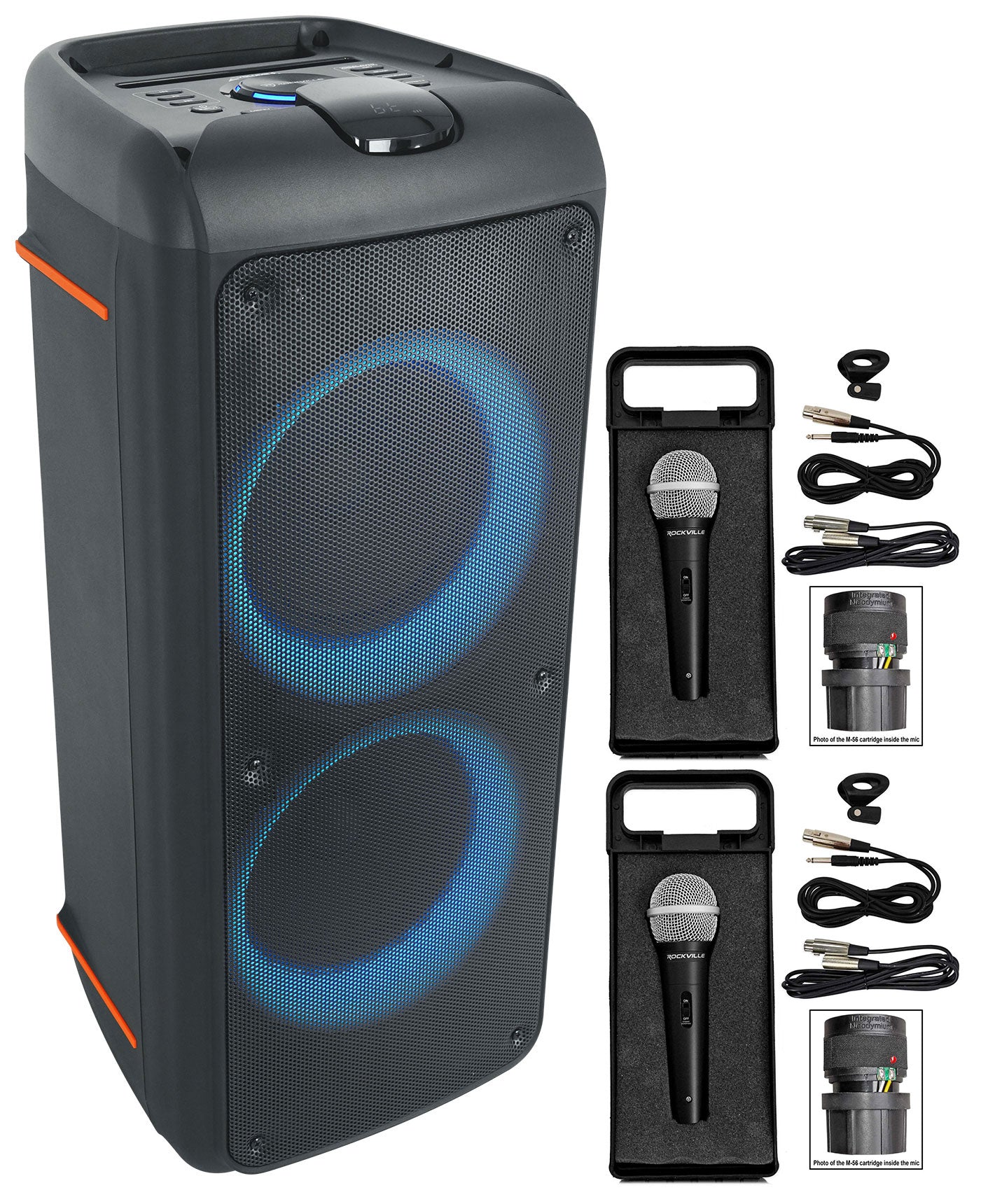 ROCK PARTY 9 Party Speaker Karaoke Bundle with 2 Microphones