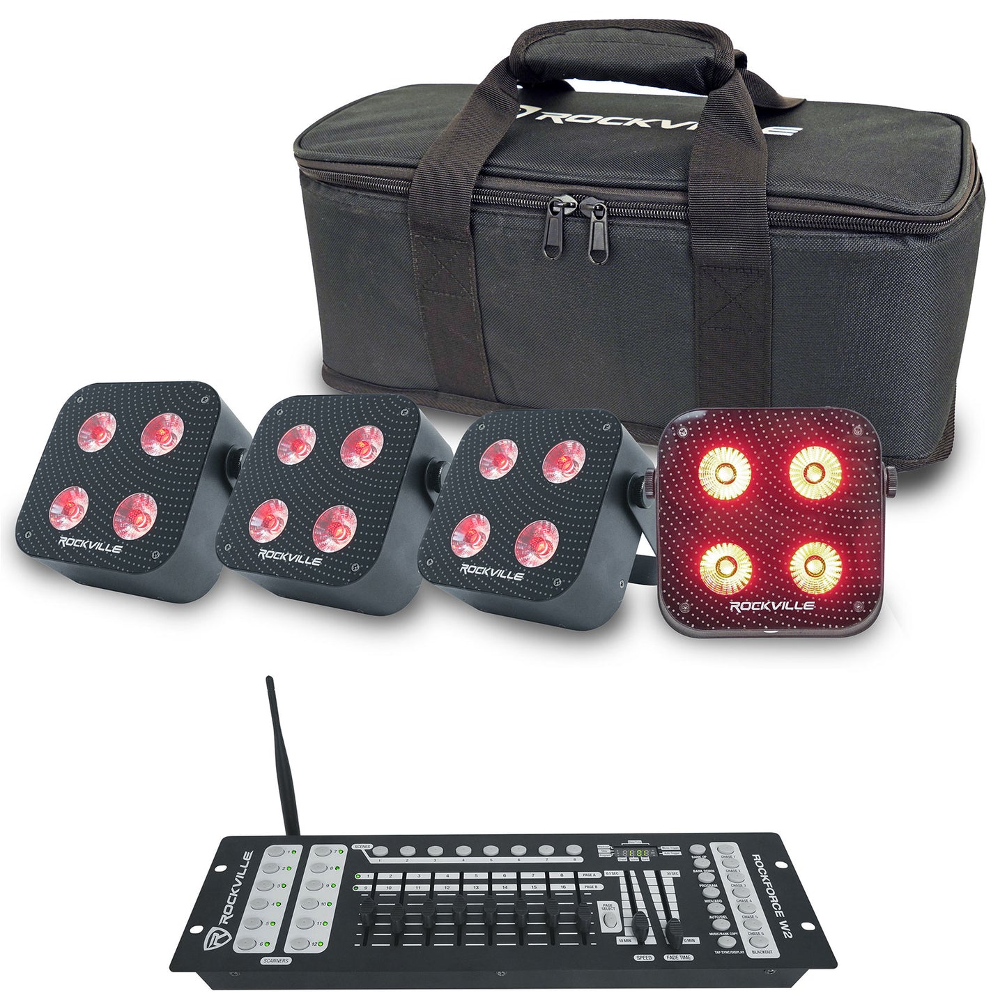 MINI IR4 Black 4-Pack + ROCKFORCE W2 DMX Controller Bundle