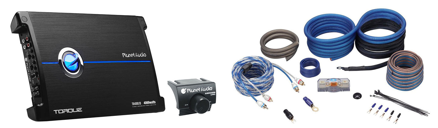 Planet Audio TR4000.1D 4000 Watt Class D 1-Ohm Mono Car Amplifier+Amp Kit