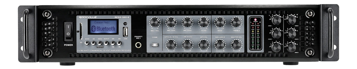 PEN-65T Black 6.5" Pendant Speakers 6-Pack + RCS2-320-6 Amplifier Bundle