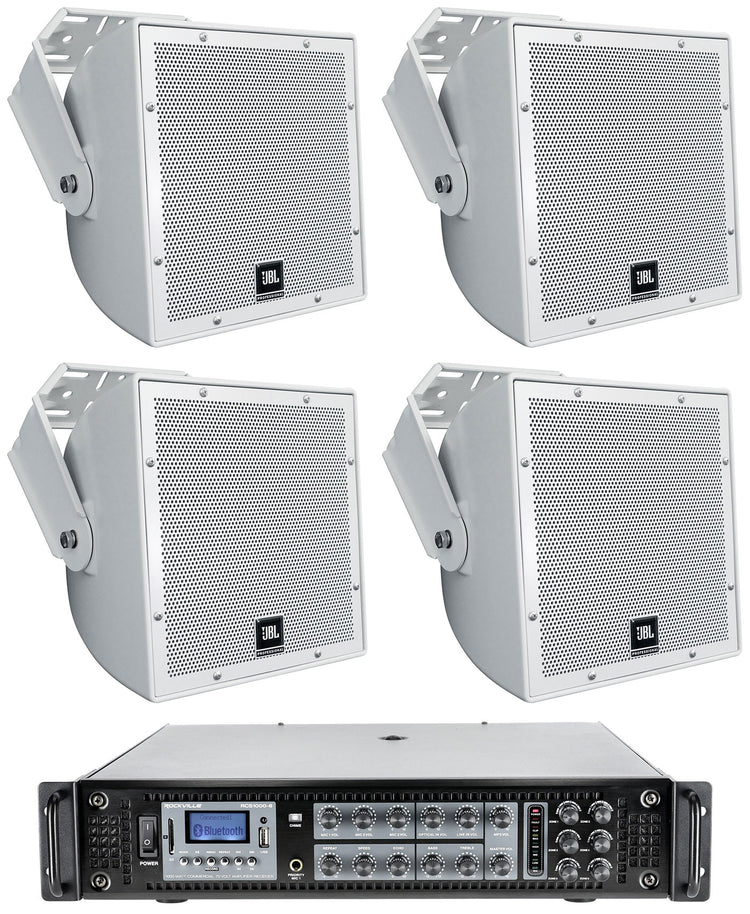 (4) JBL AWC82 8" 200w Indoor/Outdoor 70V Surface Mount Commercial Speakers+Amp