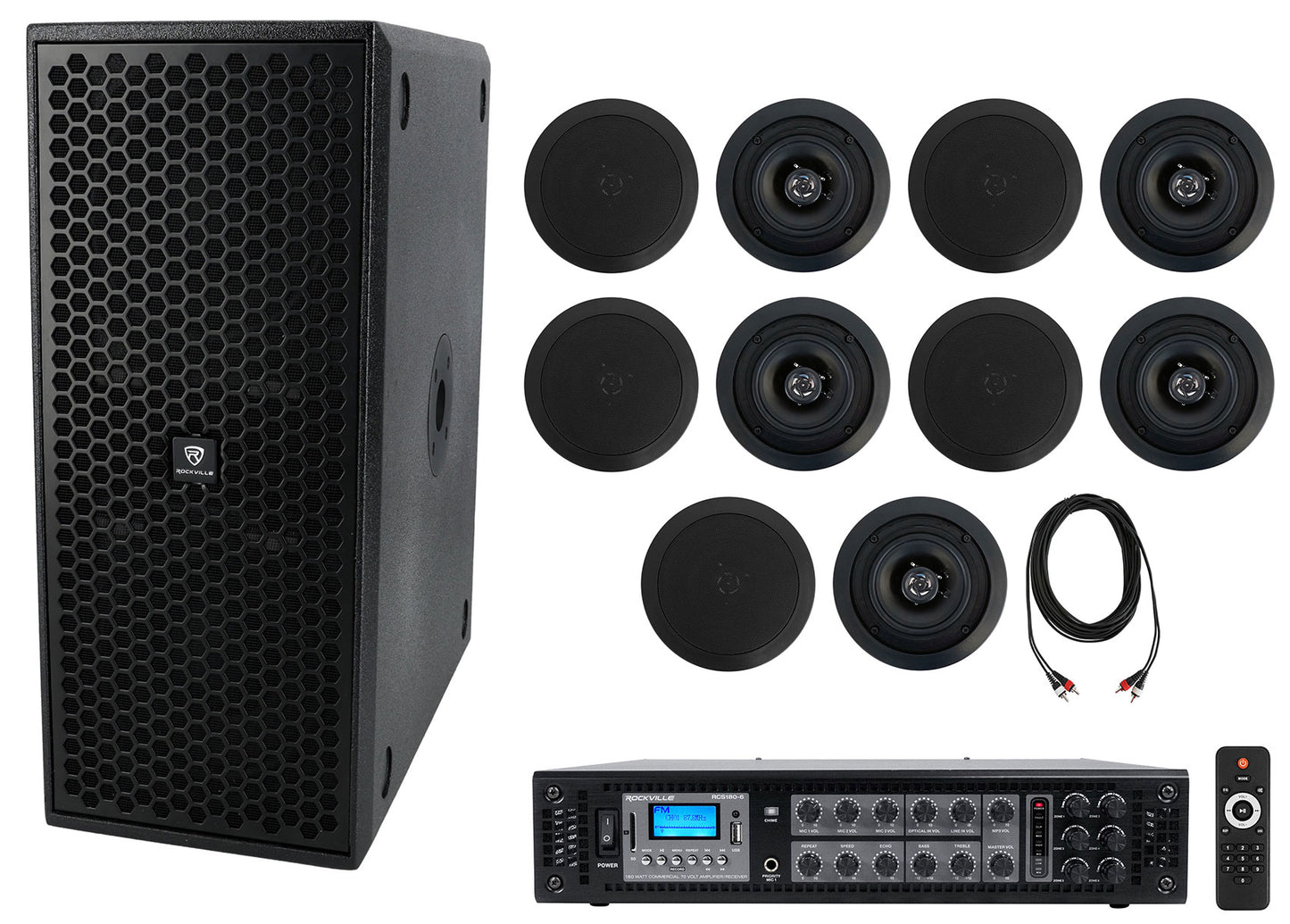 CC525T Black 10-Pack + TITAN SLIM D8 Sub + RCS180-6 Amp Bundle