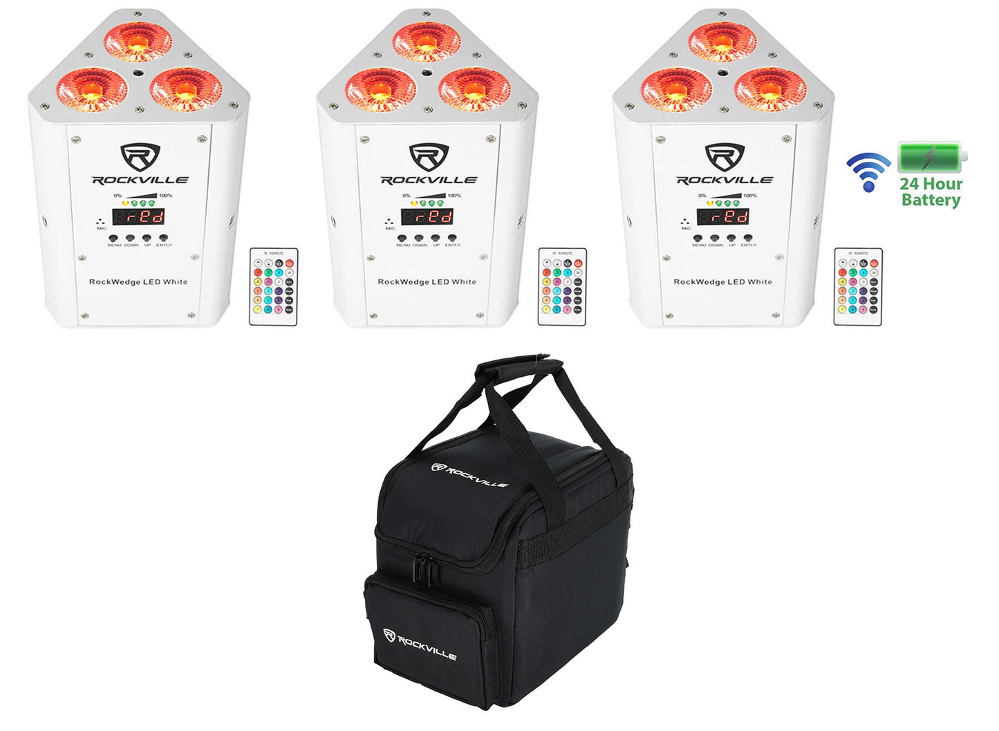 RockWedge LED White 3-Pack + RLB25 Lighting Bag Bundle