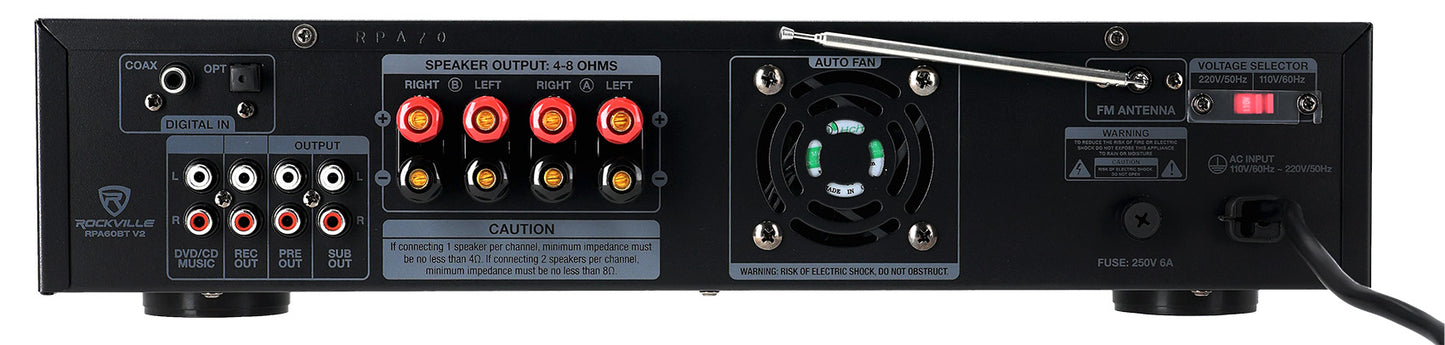 RPA60BT Receiver + HP65S-8 White 4-Pack + Rock Shaker 8 Sub Bundle