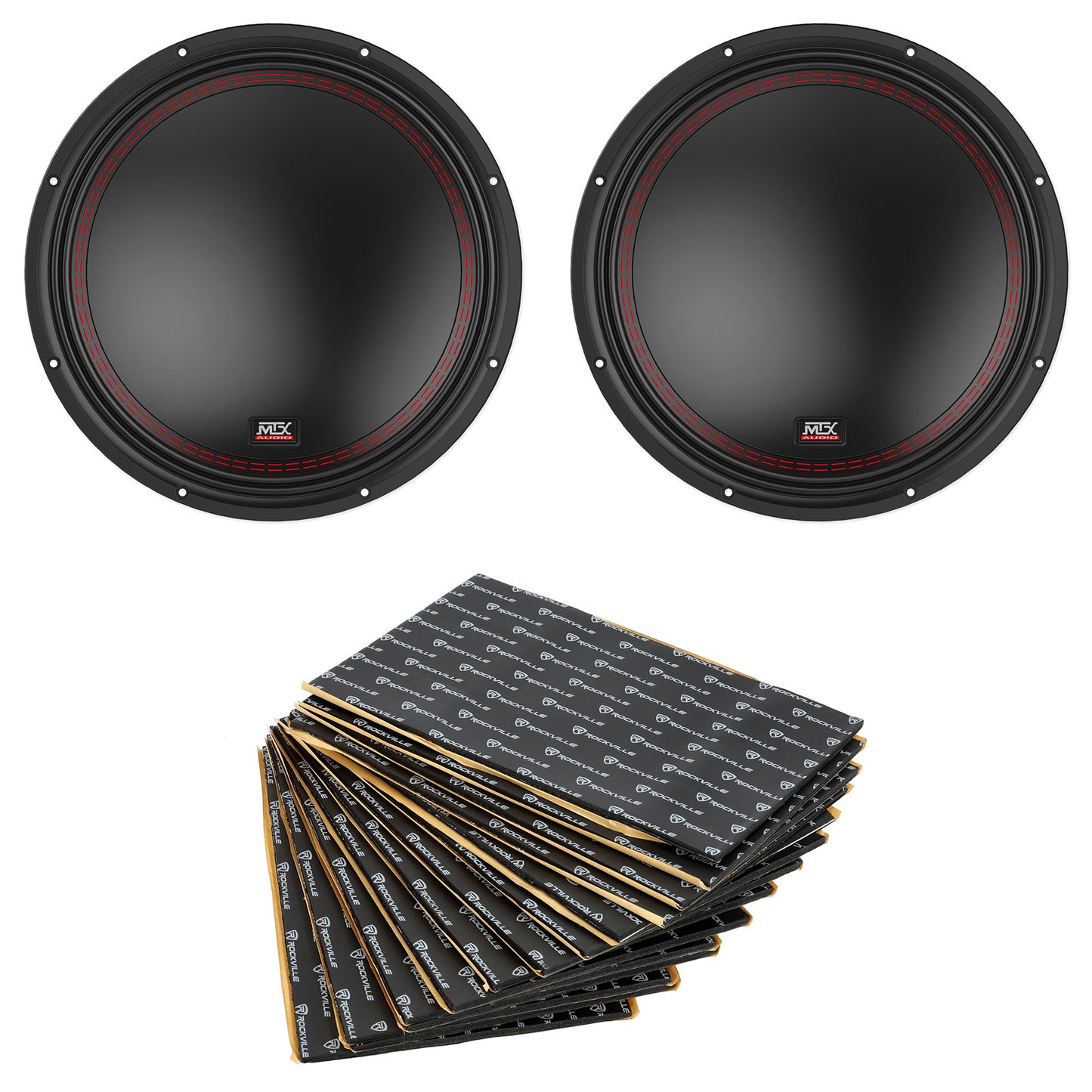 (2) MTX 5512-44 12" 800w DVC 4-ohm Car Audio Subwoofers+RockMat Sound Deadener