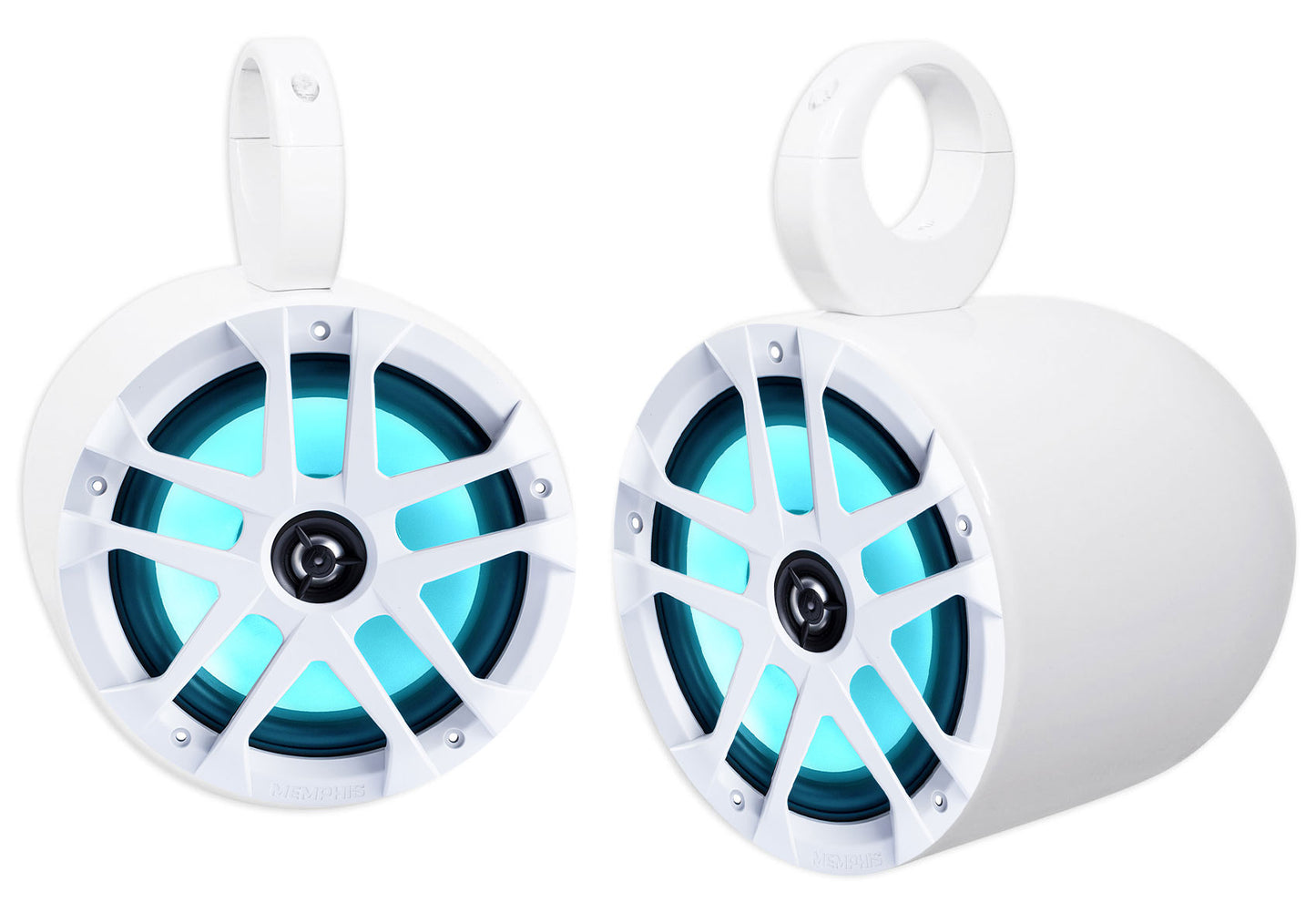 2) Memphis Audio MXA80L 120w 8" Marine Boat White Wakeboard Tower Speakers w/LED