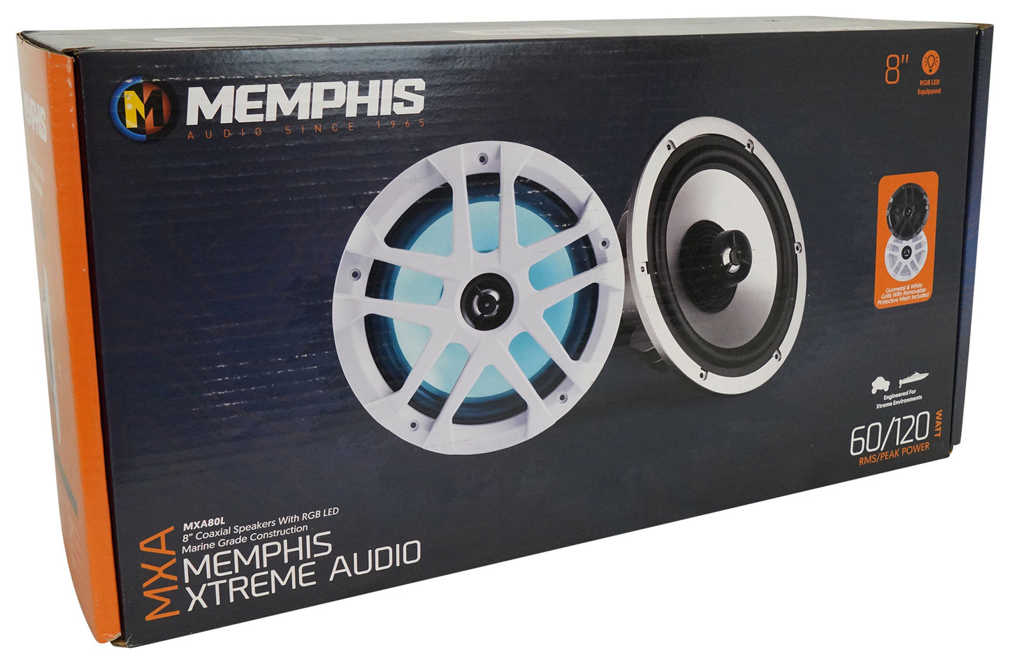 2) Memphis Audio MXA80L 120w 8" Marine Boat White Wakeboard Tower Speakers w/LED