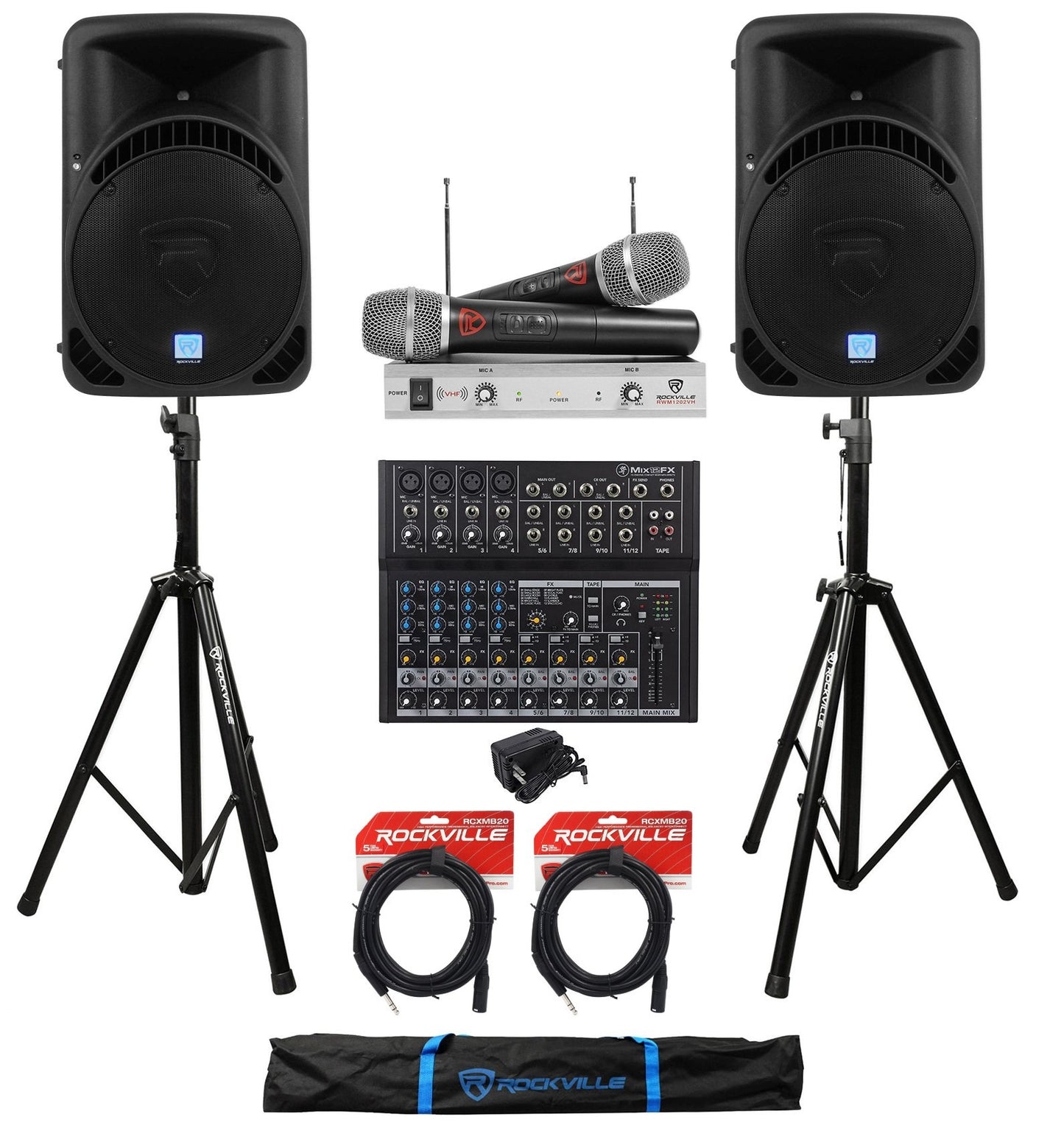 RPG15BT V2 Bluetooth 15" Speakers 2-Pack + Mix12FX Mixer Bundle