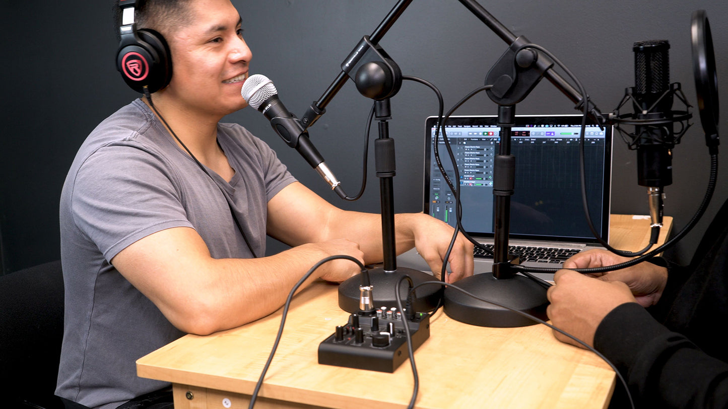 Two‑Person Podcast Kit + RockMix 5 Mixer Bundle