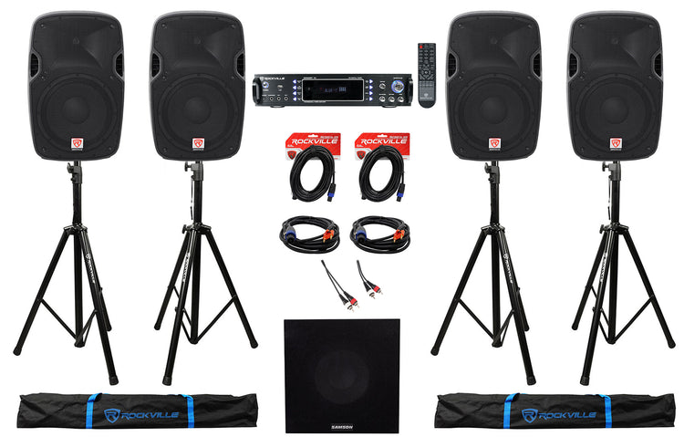SPGN128 4-Pack + RPA60BT Receiver + Stands + Cables Bundle