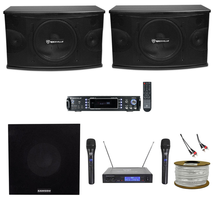 KPS10 Karaoke Speakers 1-Pair + RPA60BT Amplifier + Wireless Mics Bundle