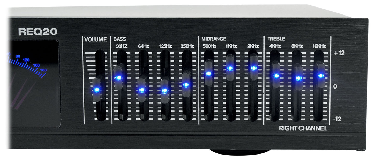 REQ20 Dual 10-Band EQ + RCDR10B 10' Dual RCA Cable Bundle