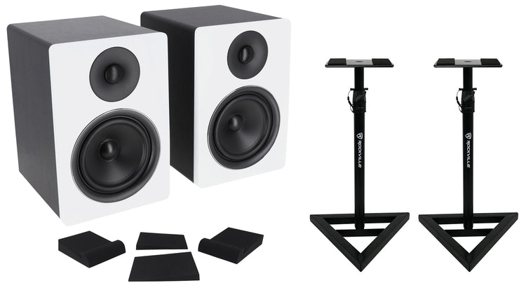 APM6W White Speakers + RVSM1 Stands + RRS190S Pads Bundle